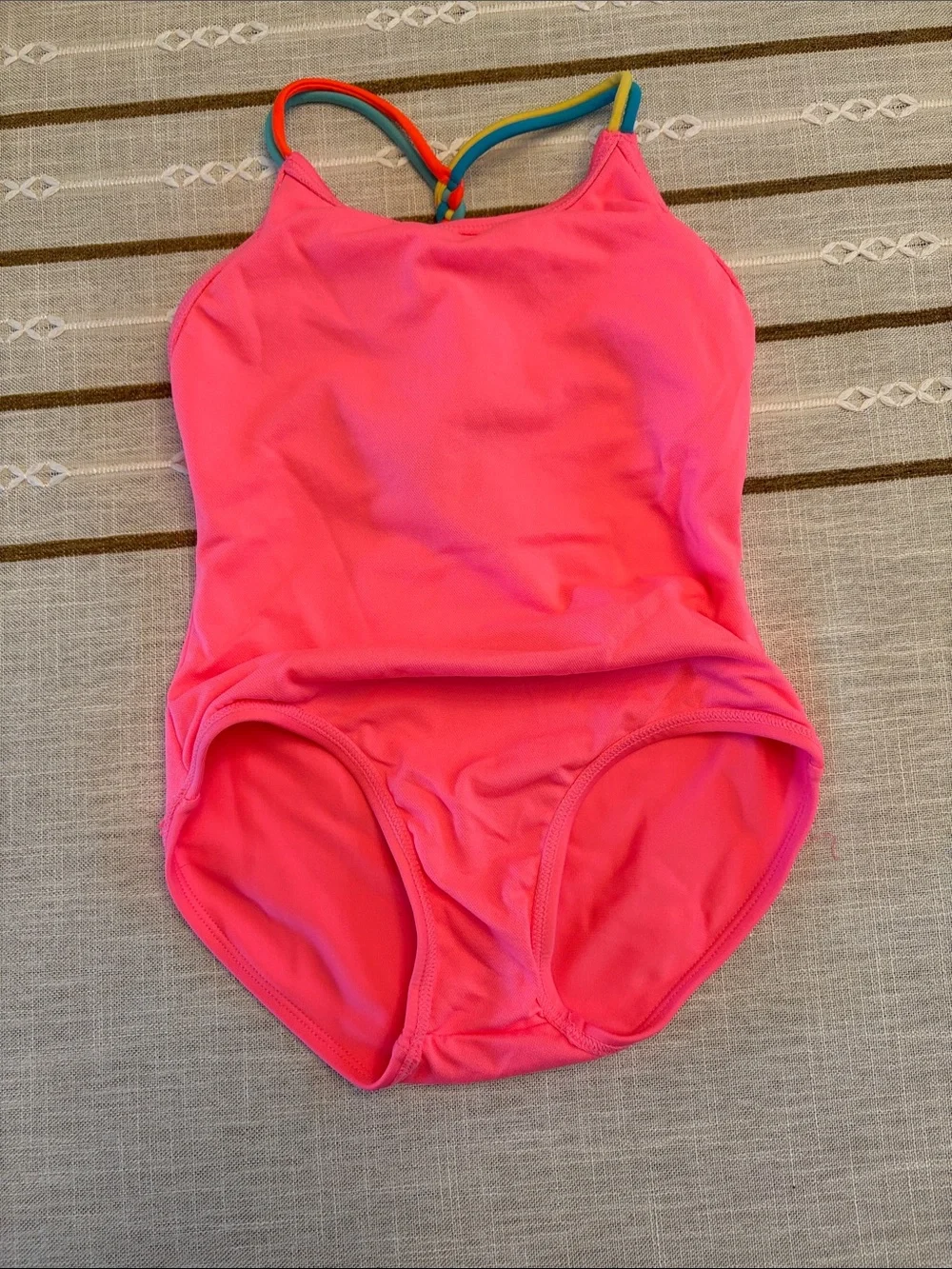 Cat & Jack Bright Pink Ruffle One-Piece Swimsuit with Rainbow Straps